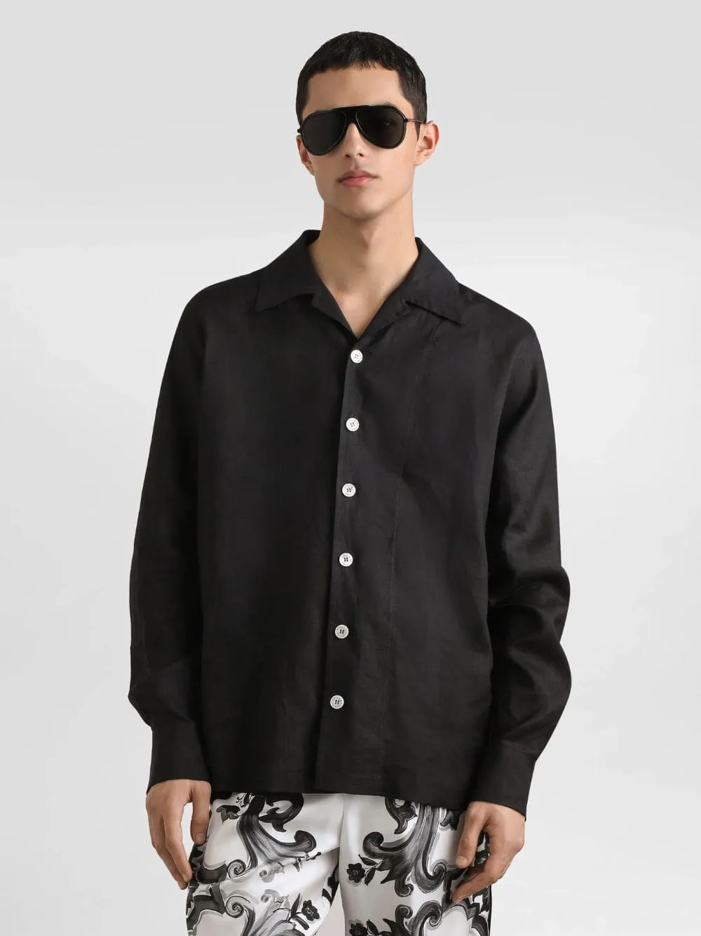 Black Hawaii Linen Canvas Shirt sold by Fashion Clinic