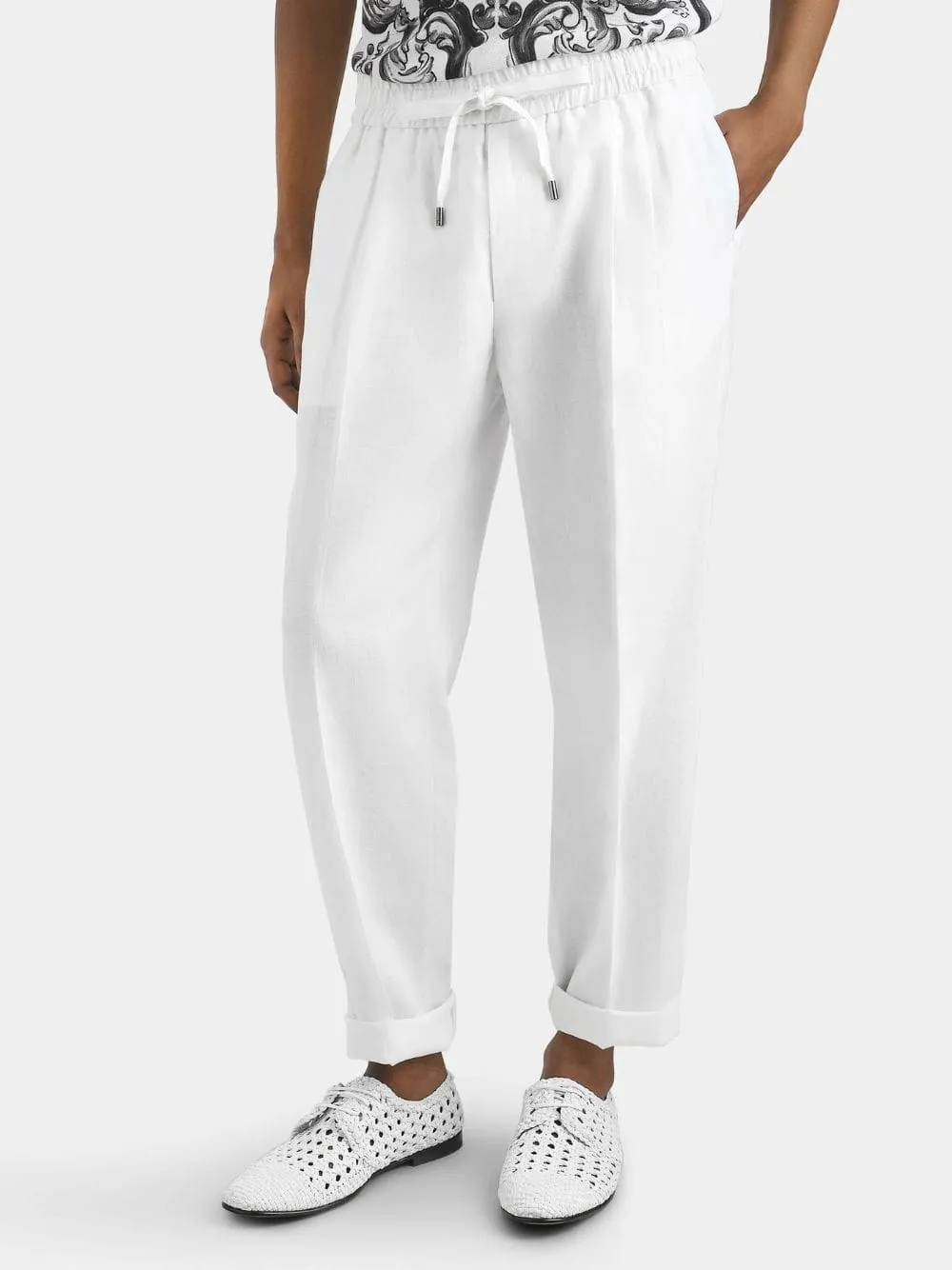 White Linen Jogging Trousers sold by Fashion Clinic product image thumbnail 2
