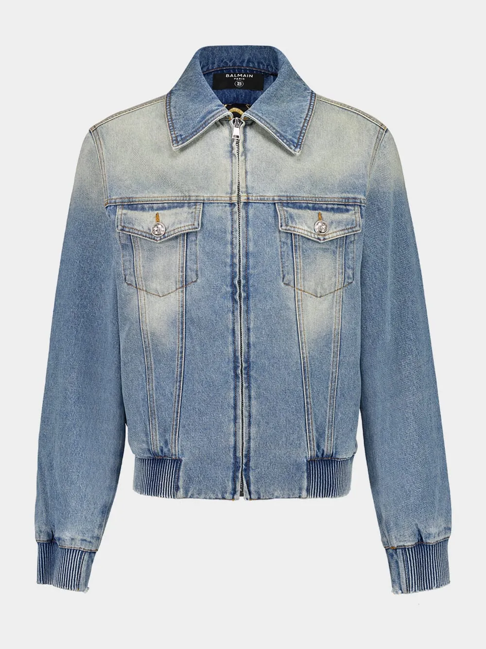 Blue Cropped Lined Denim Jacket sold by Fashion Clinic product image thumbnail 2
