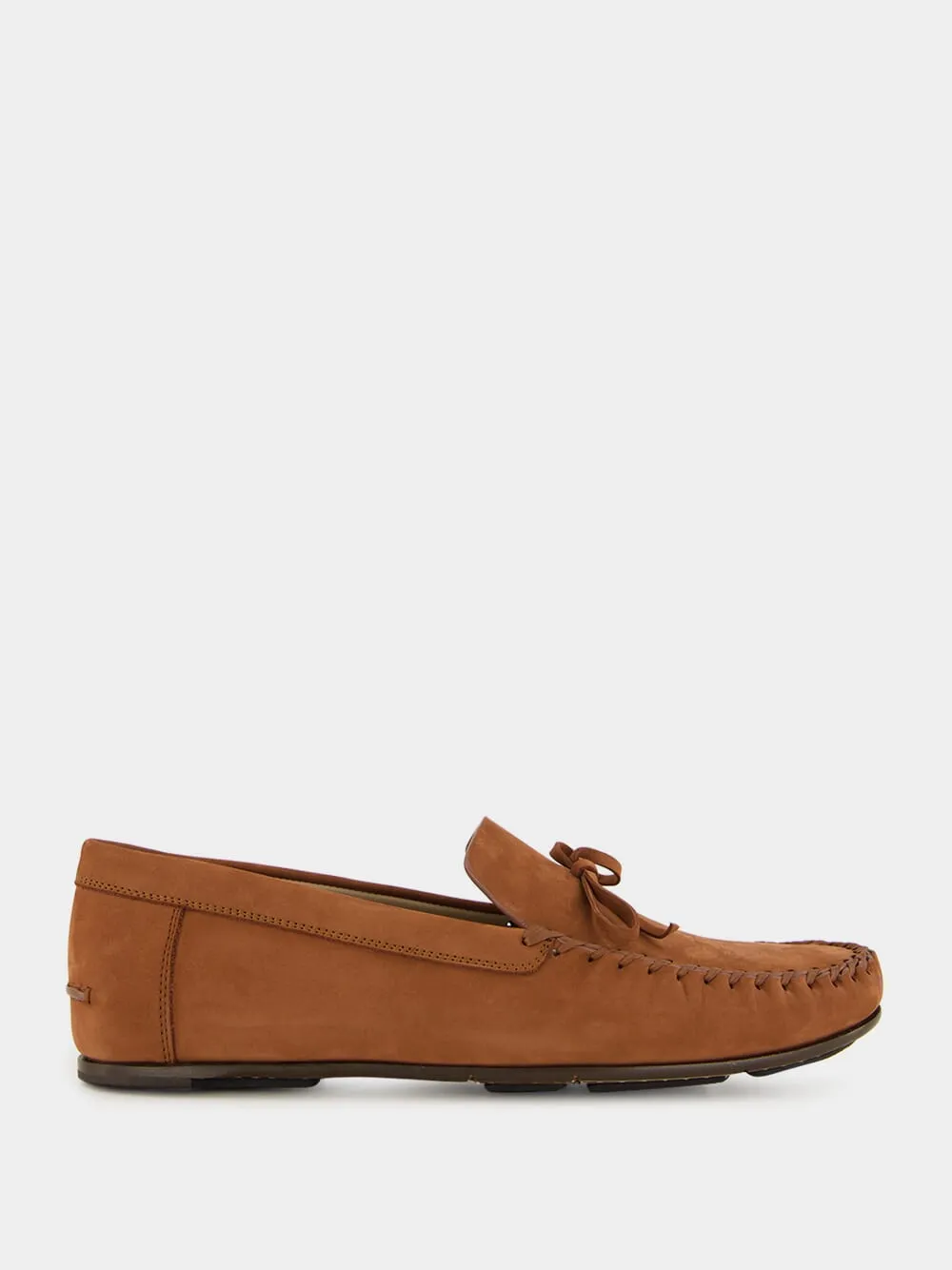 Brown Suede Leather Moccasins with Bow sold by Fashion Clinic