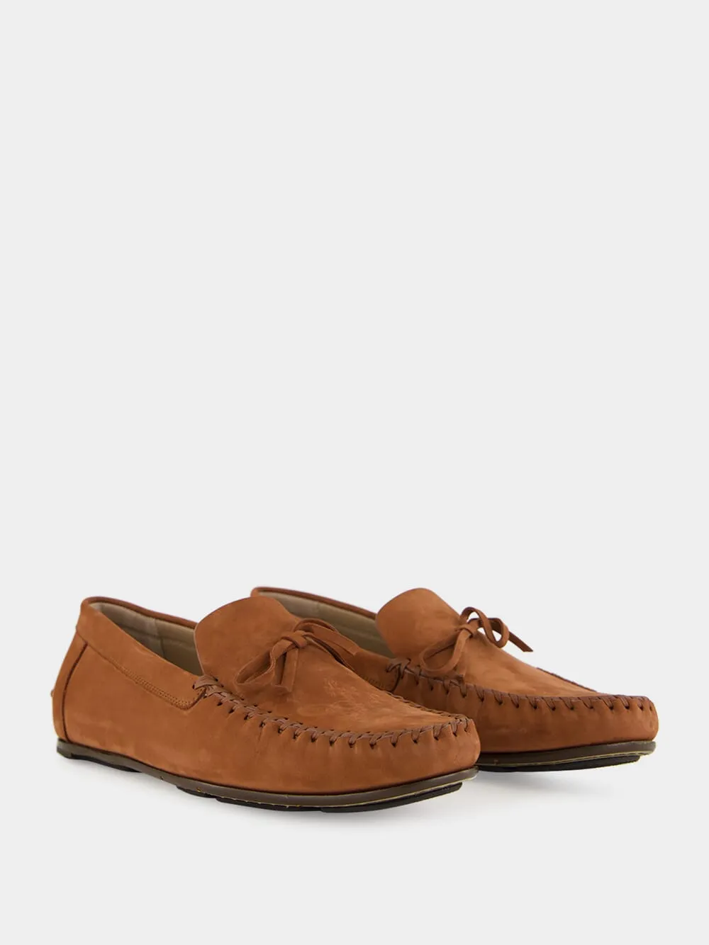 Brown Suede Leather Moccasins with Bow sold by Fashion Clinic product image thumbnail 3
