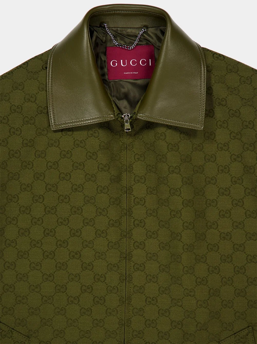 Green GG Canvas Jacket with Leather Collar sold by Fashion Clinic product image thumbnail 3