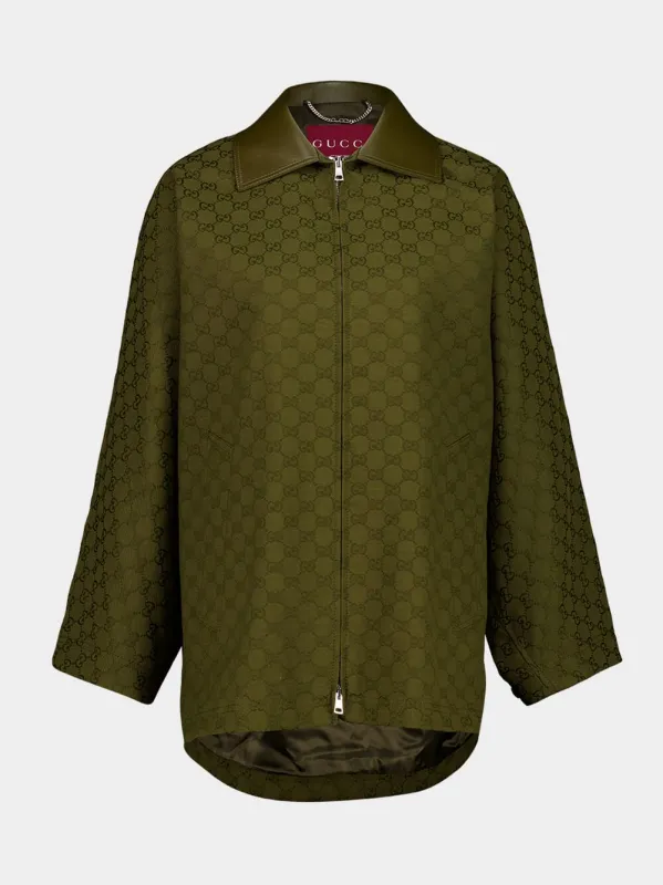 Green GG Canvas Jacket with Leather Collar sold by Fashion Clinic