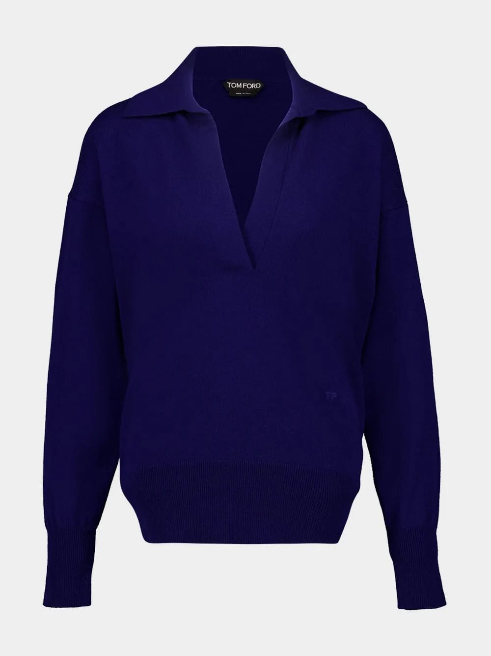 Bright Navy Long Sleeve Cashmere Polo sold by Fashion Clinic