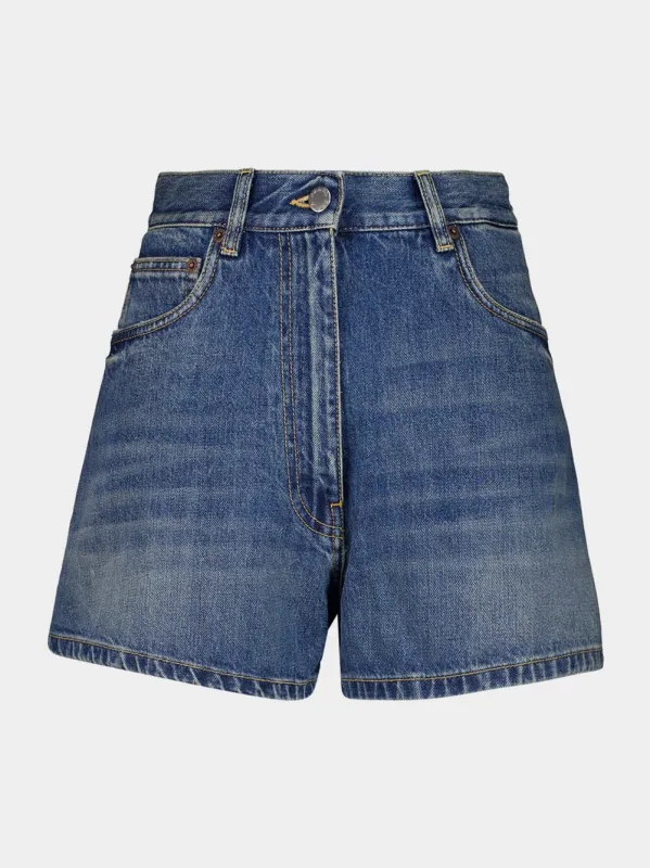 Light Blue High-Waisted Denim Shorts sold by Fashion Clinic