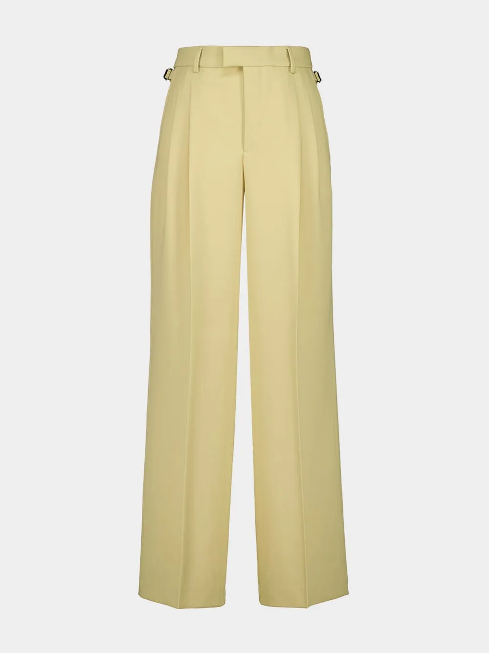 Lime Green Wool Tabs Wide Trousers sold by Fashion Clinic