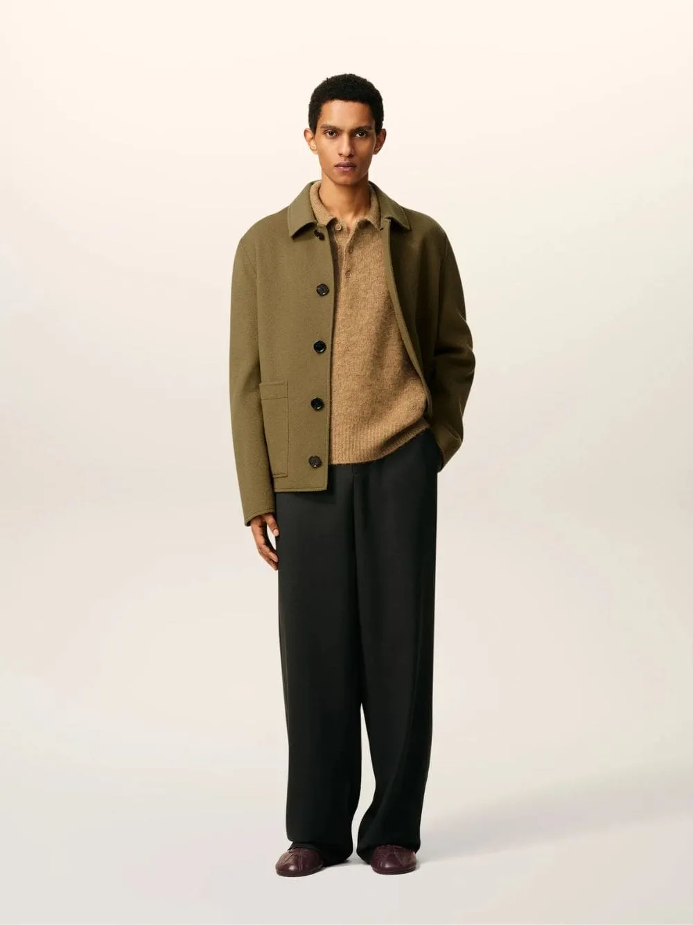 Bronze Wool Boxy Buttoned Jacket sold by Fashion Clinic