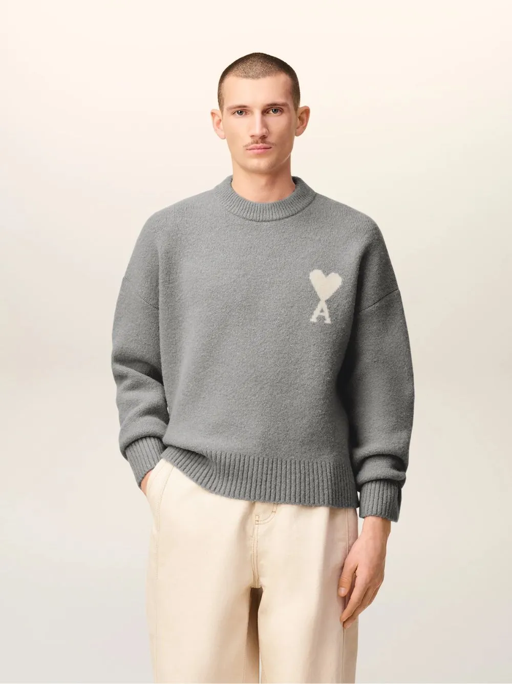 Grey Alpaca Ami de Coeur Crewneck Sweater sold by Fashion Clinic