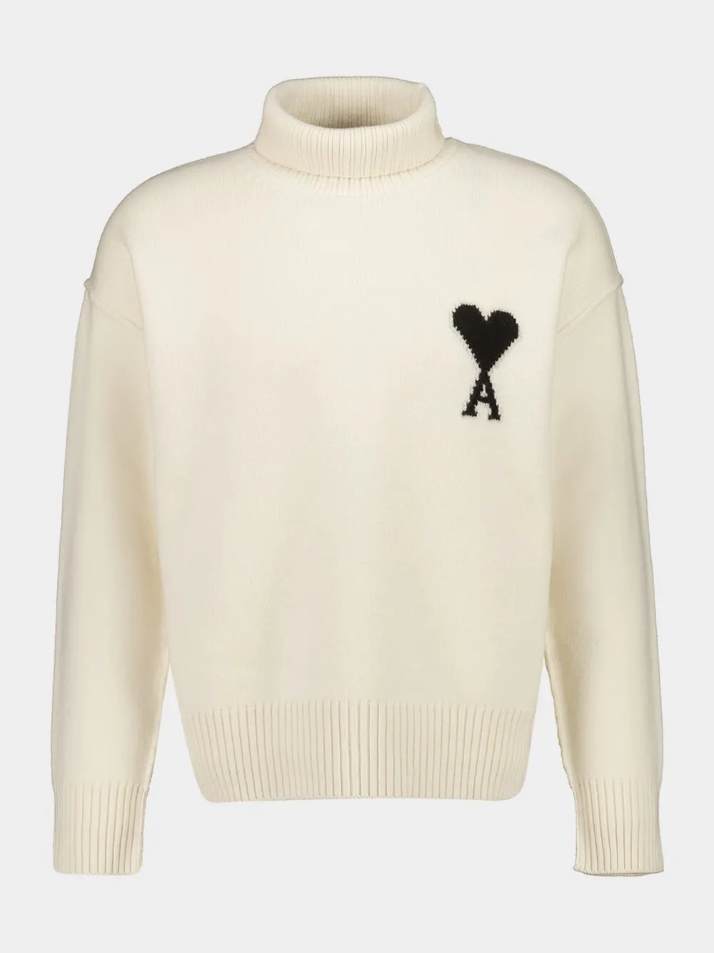 Off White Wool Ami de Coeur Funnel Neck Sweater sold by Fashion Clinic