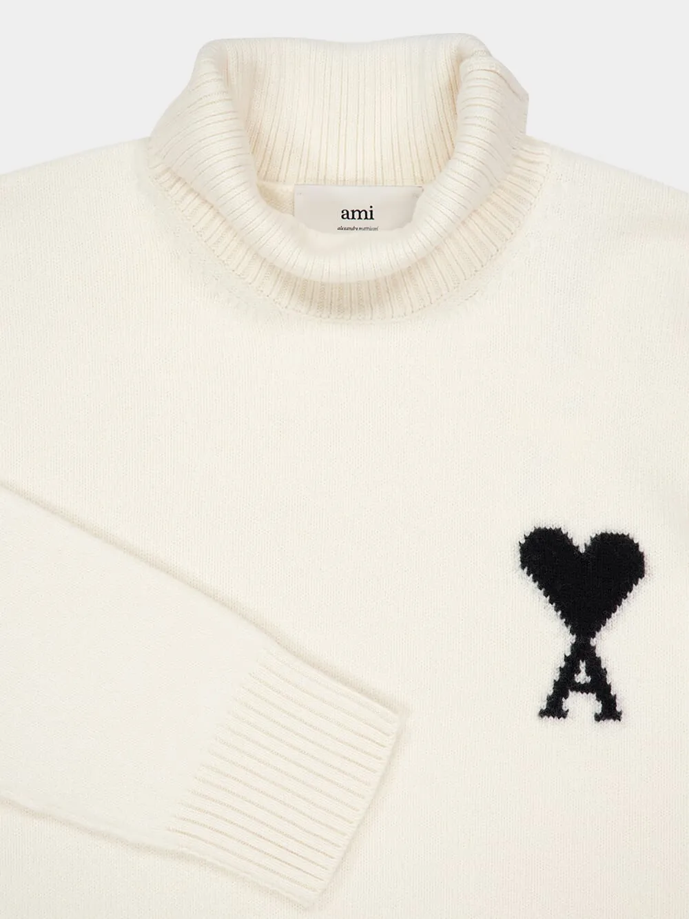 Off White Wool Ami de Coeur Funnel Neck Sweater sold by Fashion Clinic product image thumbnail 3