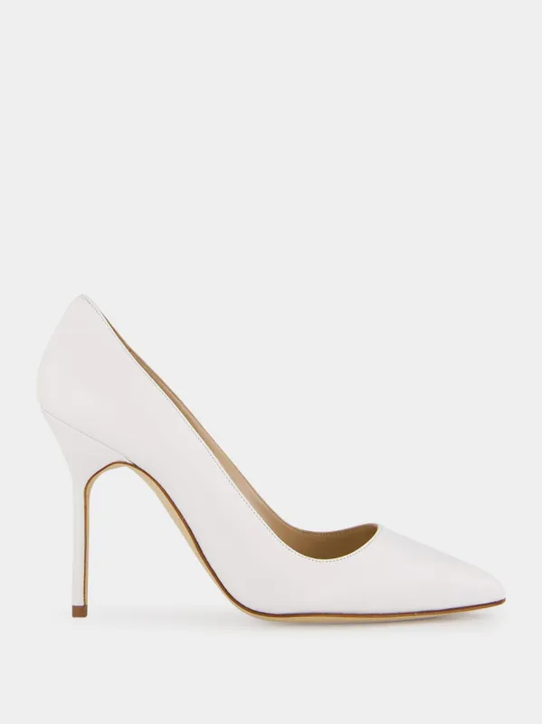 BB White Nappa Leather Pointed Toe Pumps made by Manolo Blahnik