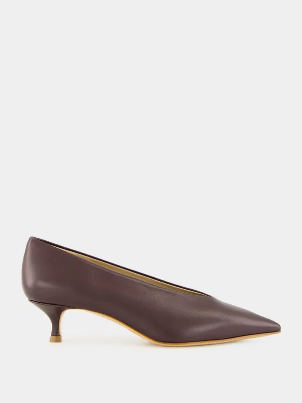 Aubergine Naplack Babouche Kitten Heel sold by Fashion Clinic
