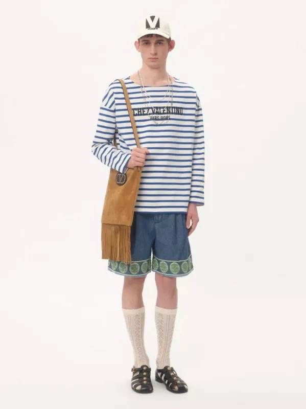 Denim Bermuda Shorts with Jacquard Hem sold by Fashion Clinic