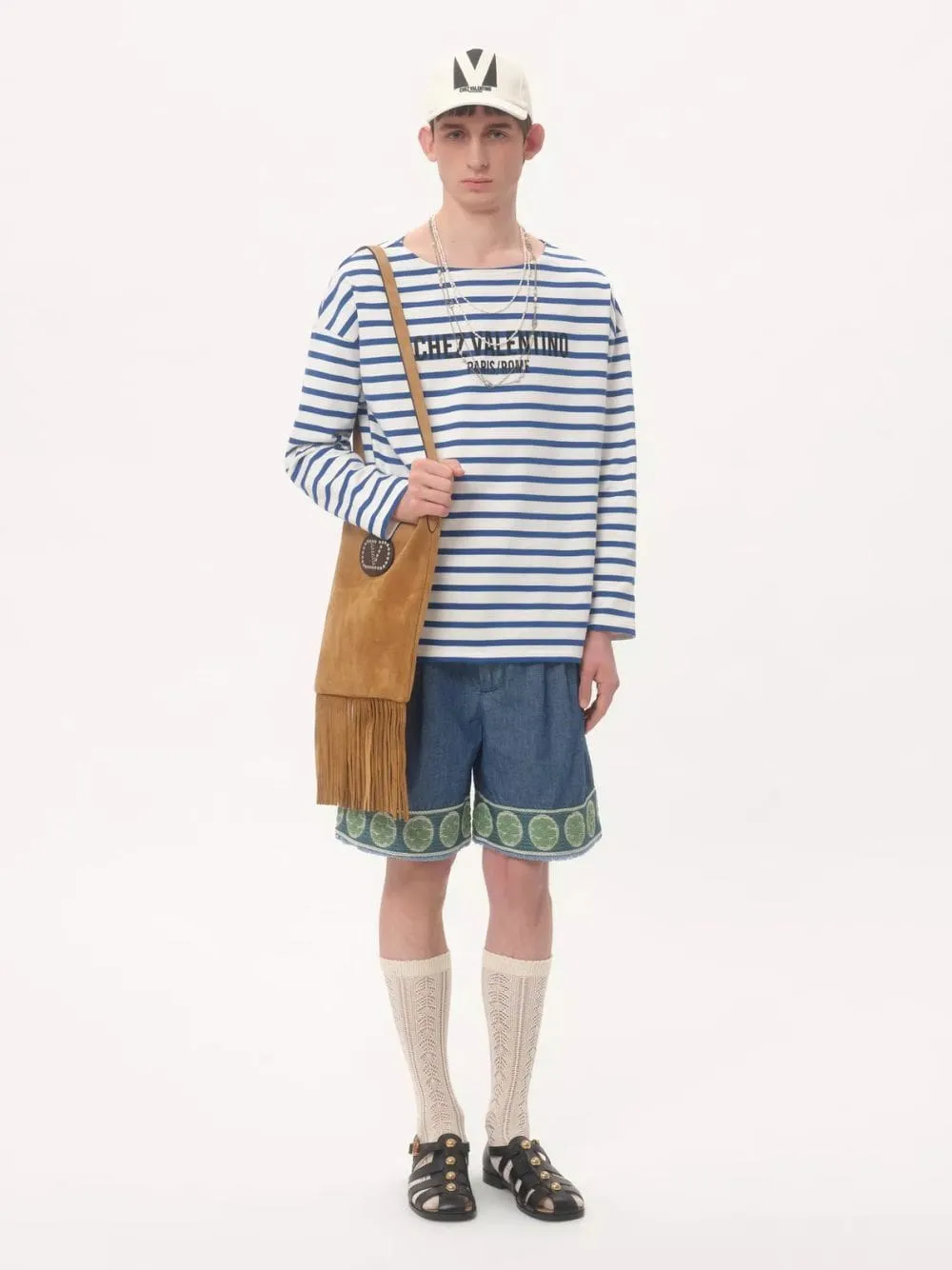 Denim Bermuda Shorts with Jacquard Hem sold by Fashion Clinic