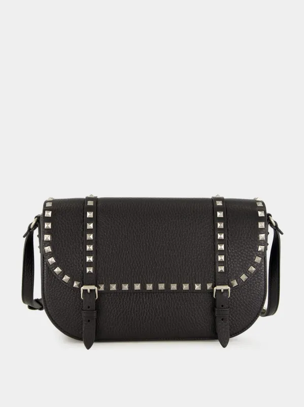 Rockstud Large Messenger Bag in Black Leather sold by Fashion Clinic