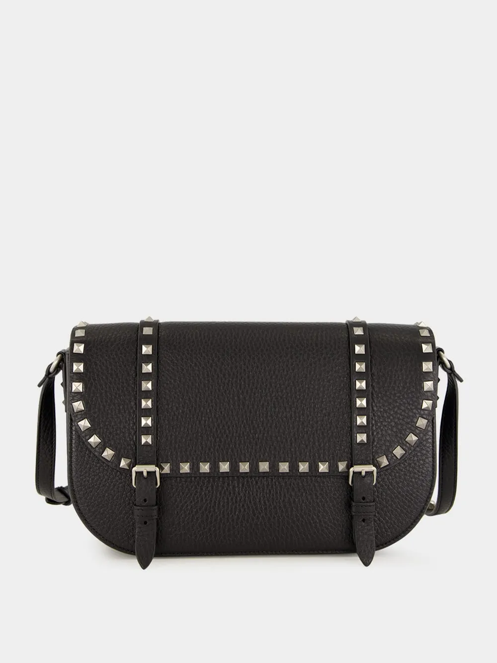 Rockstud Large Messenger Bag in Black Leather sold by Fashion Clinic