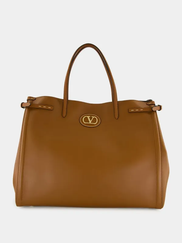 Antibes Large Calfskin Shopping Bag in Tobacco Brown sold by Fashion Clinic