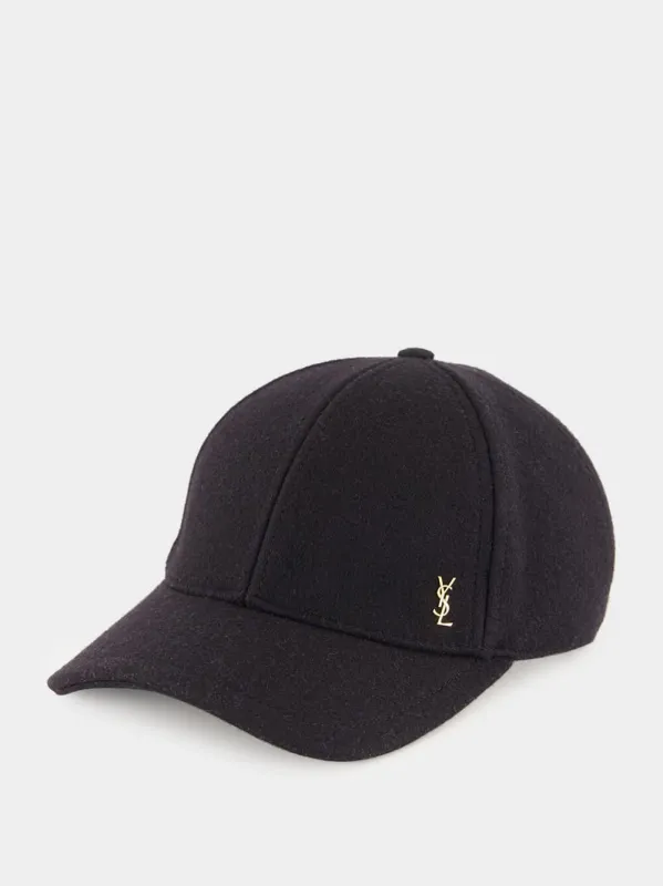 Black Wool Cap Casquette with YSL Metal Detail sold by Fashion Clinic