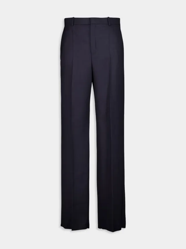 Marine Blue High-Rise Tailored Wool Pants sold by Fashion Clinic