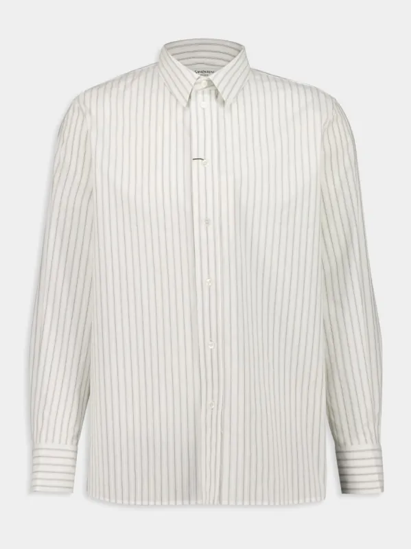 Cassandre Shirt in Craie Noir Tack-Stripe Poplin sold by Fashion Clinic