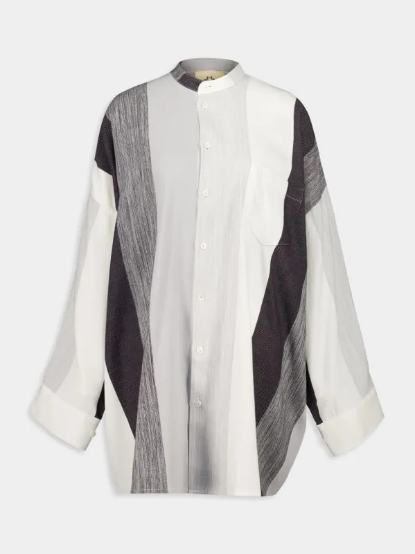 Nero Collar Oversized Long-Sleeved Stripe 5 Cotton Shirt sold by Fashion Clinic