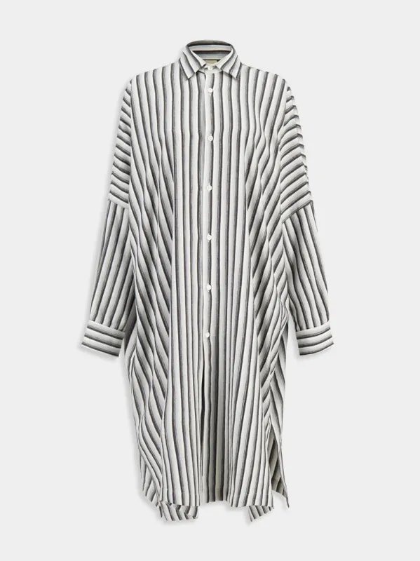 Black and White Stripe 1 Long-Sleeved Shirt Dress sold by Fashion Clinic