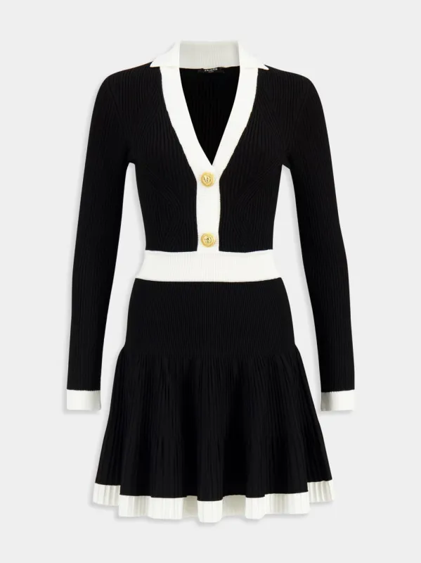 Black V-Neck Knit Viscose Mini Flare Dress sold by Fashion Clinic