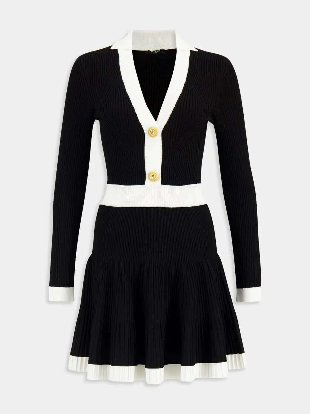 Black V-Neck Knit Viscose Mini Flare Dress sold by Fashion Clinic