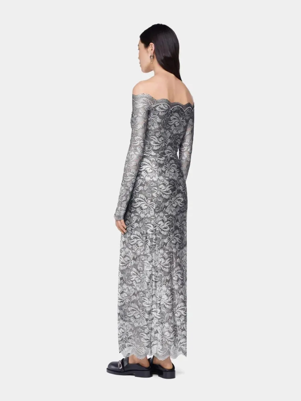 Silver Foil Lace Long Dress sold by Fashion Clinic product image thumbnail 3