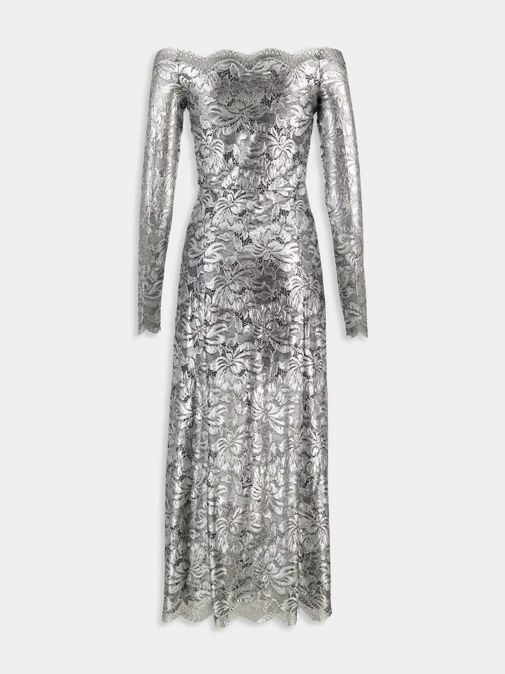 Silver Foil Lace Long Dress sold by Fashion Clinic product image thumbnail 4
