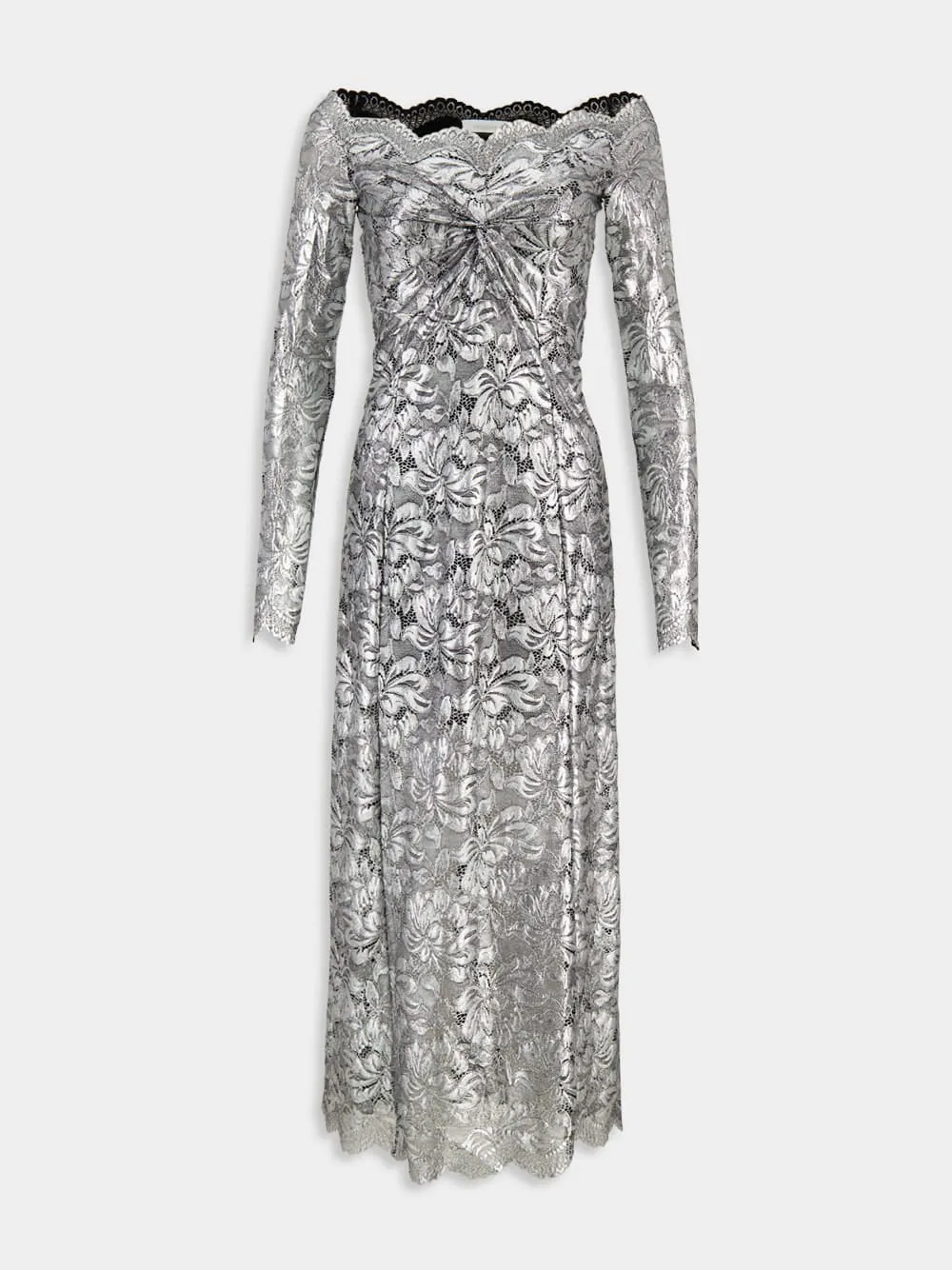 Silver Foil Lace Long Dress sold by Fashion Clinic product image thumbnail 2