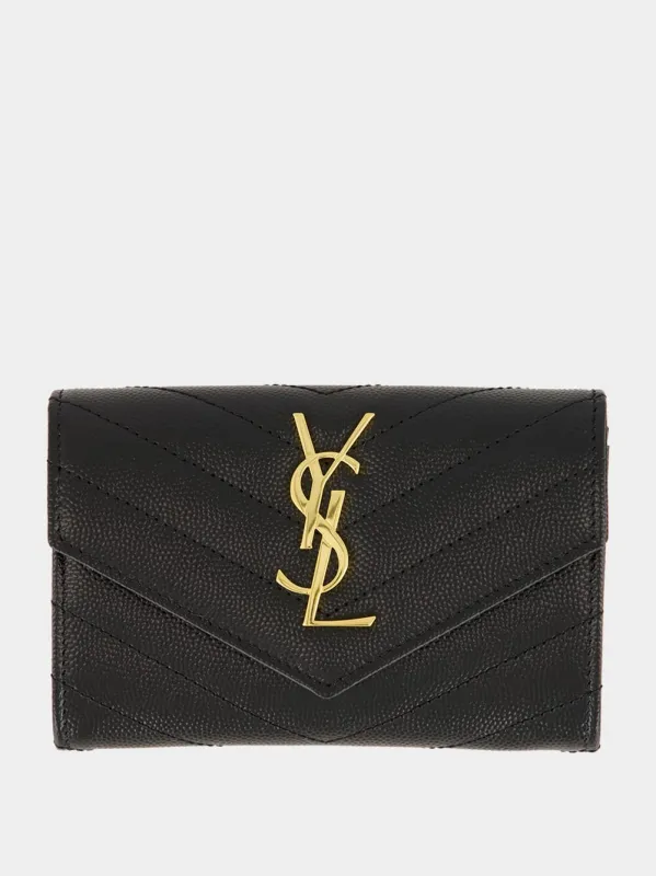 Cassandre Matelassé Small Envelope Wallet in Black Leather sold by Fashion Clinic