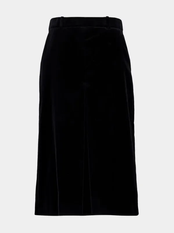 Velours Vintage Cotton Midi Skirt in Black sold by Fashion Clinic