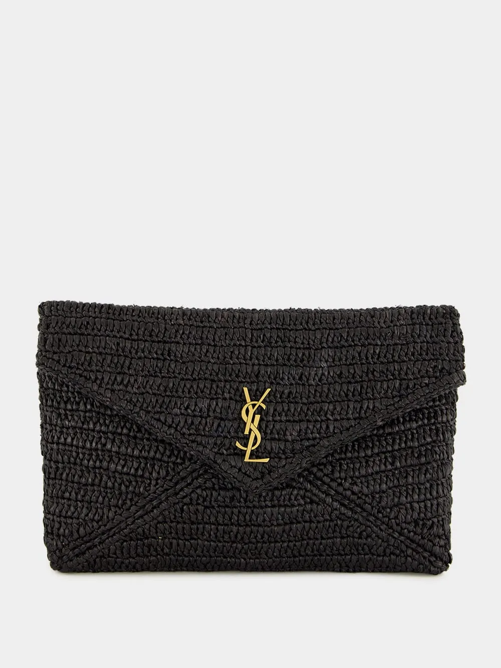 Black Cassandre Large Envelope Pouch in Raffia sold by Fashion Clinic