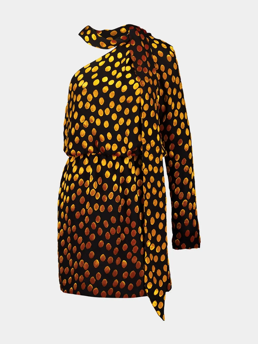 One-Shoulder Dress in Noir Orange Velvet Dotted Silk sold by Fashion Clinic