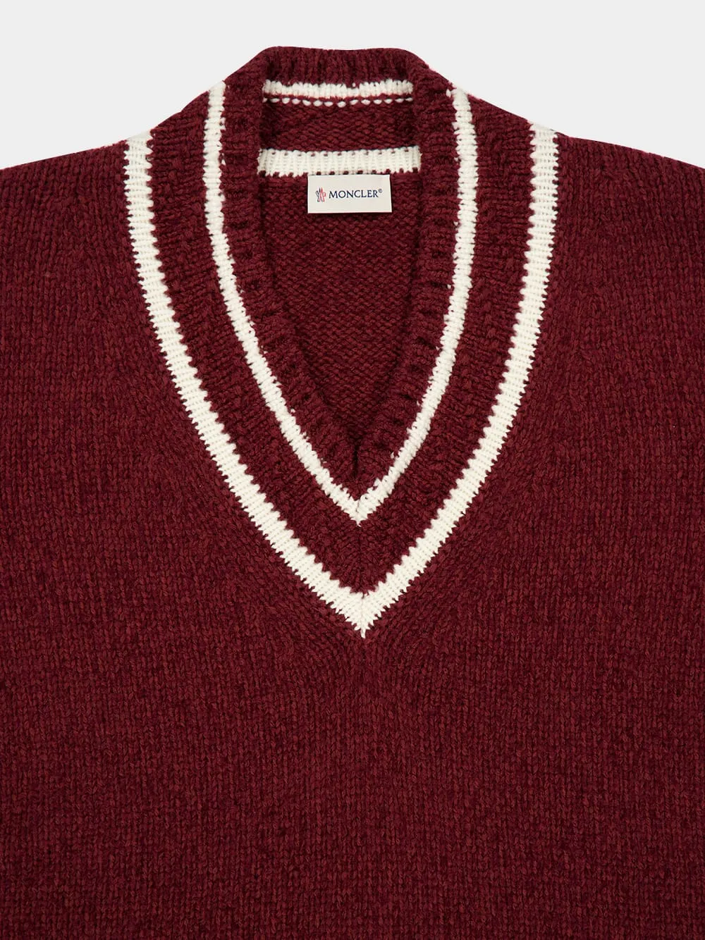 Burgundy Padded V-Neck Cotton and Wool Blend Jumper sold by Fashion Clinic product image thumbnail 2
