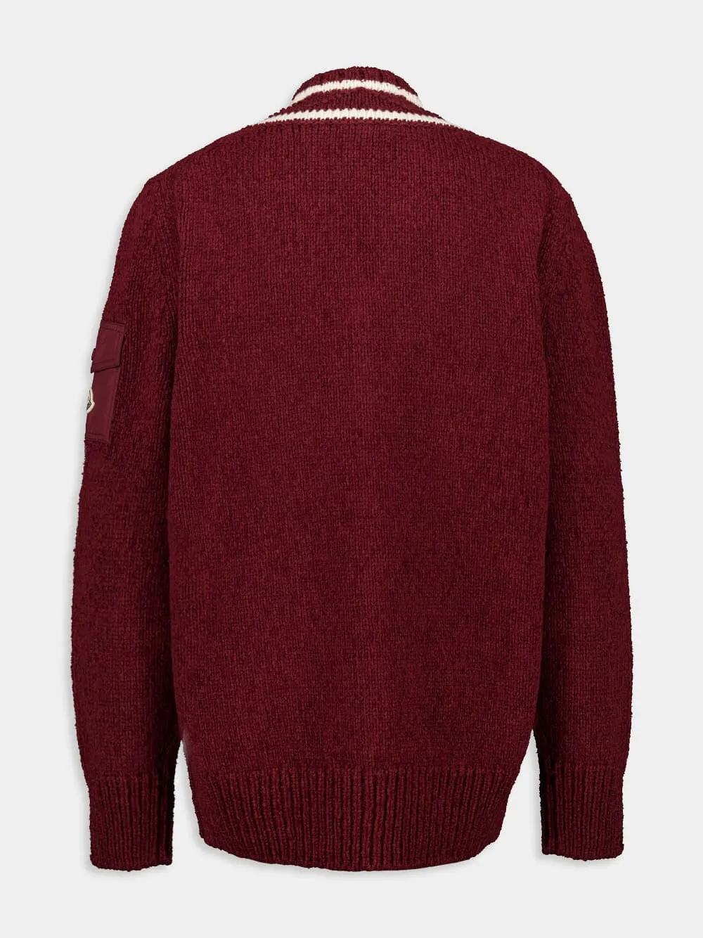 Burgundy Padded V-Neck Cotton and Wool Blend Jumper sold by Fashion Clinic product image thumbnail 3