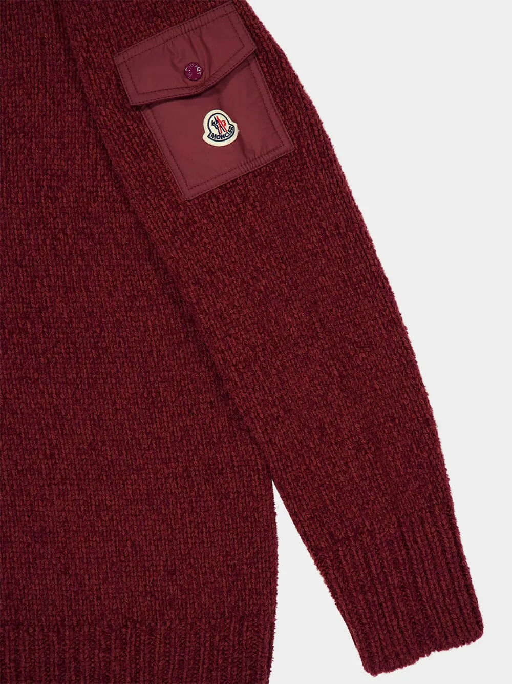 Burgundy Padded V-Neck Cotton and Wool Blend Jumper sold by Fashion Clinic product image thumbnail 4