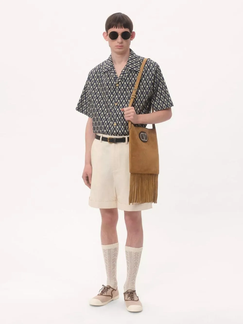 Navy Toute La V Cotton Popeline Bowling Shirt sold by Fashion Clinic product image thumbnail 2