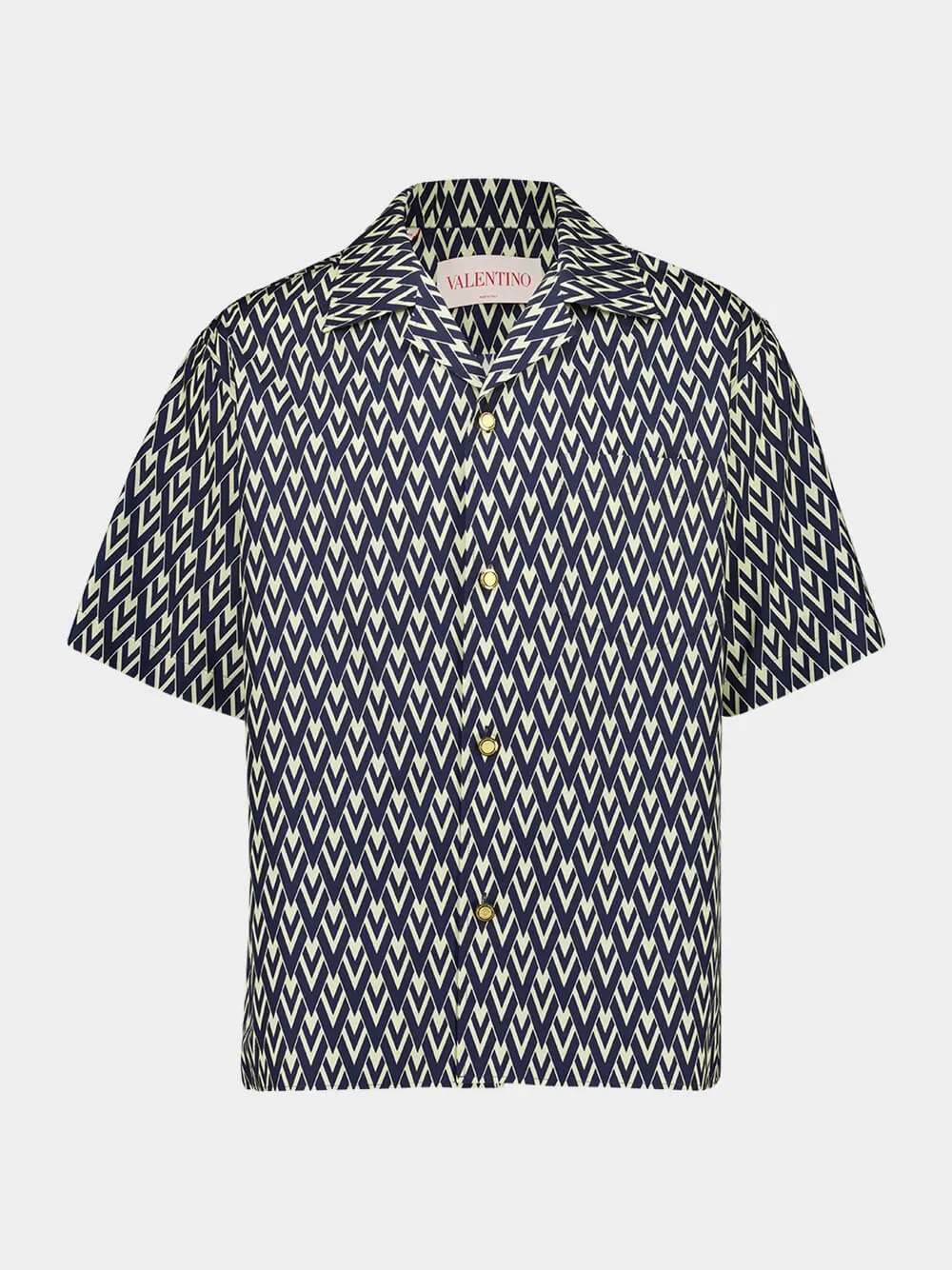Navy Toute La V Cotton Popeline Bowling Shirt sold by Fashion Clinic