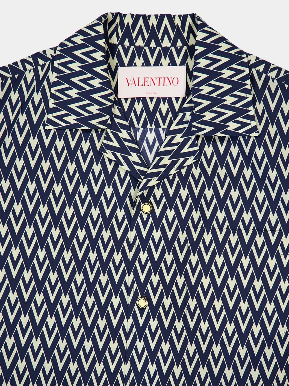 Navy Toute La V Cotton Popeline Bowling Shirt sold by Fashion Clinic product image thumbnail 5