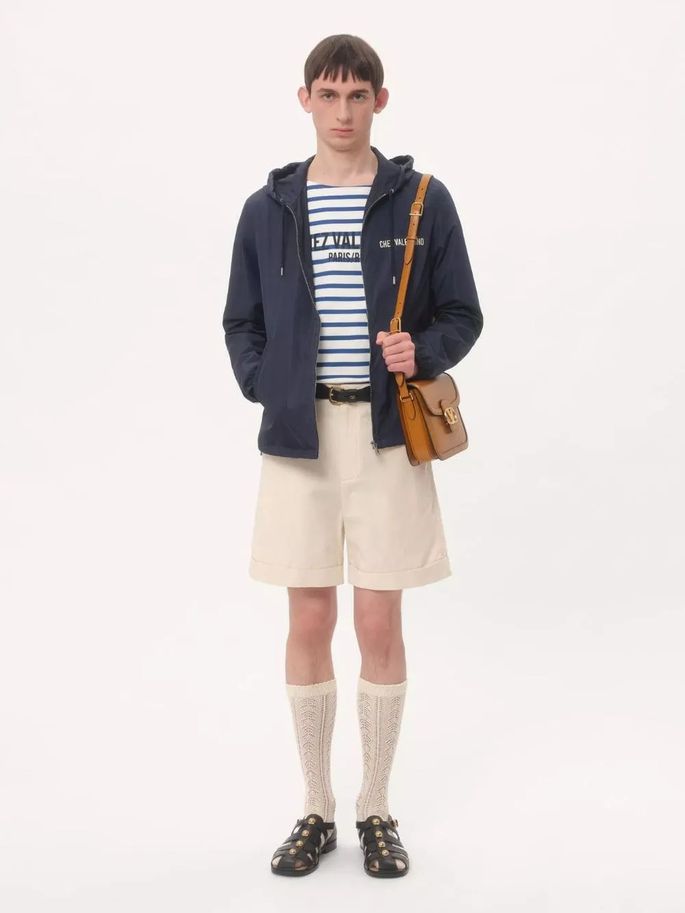 Blue Chez Valentino Nylon Hooded Windbreaker sold by Fashion Clinic