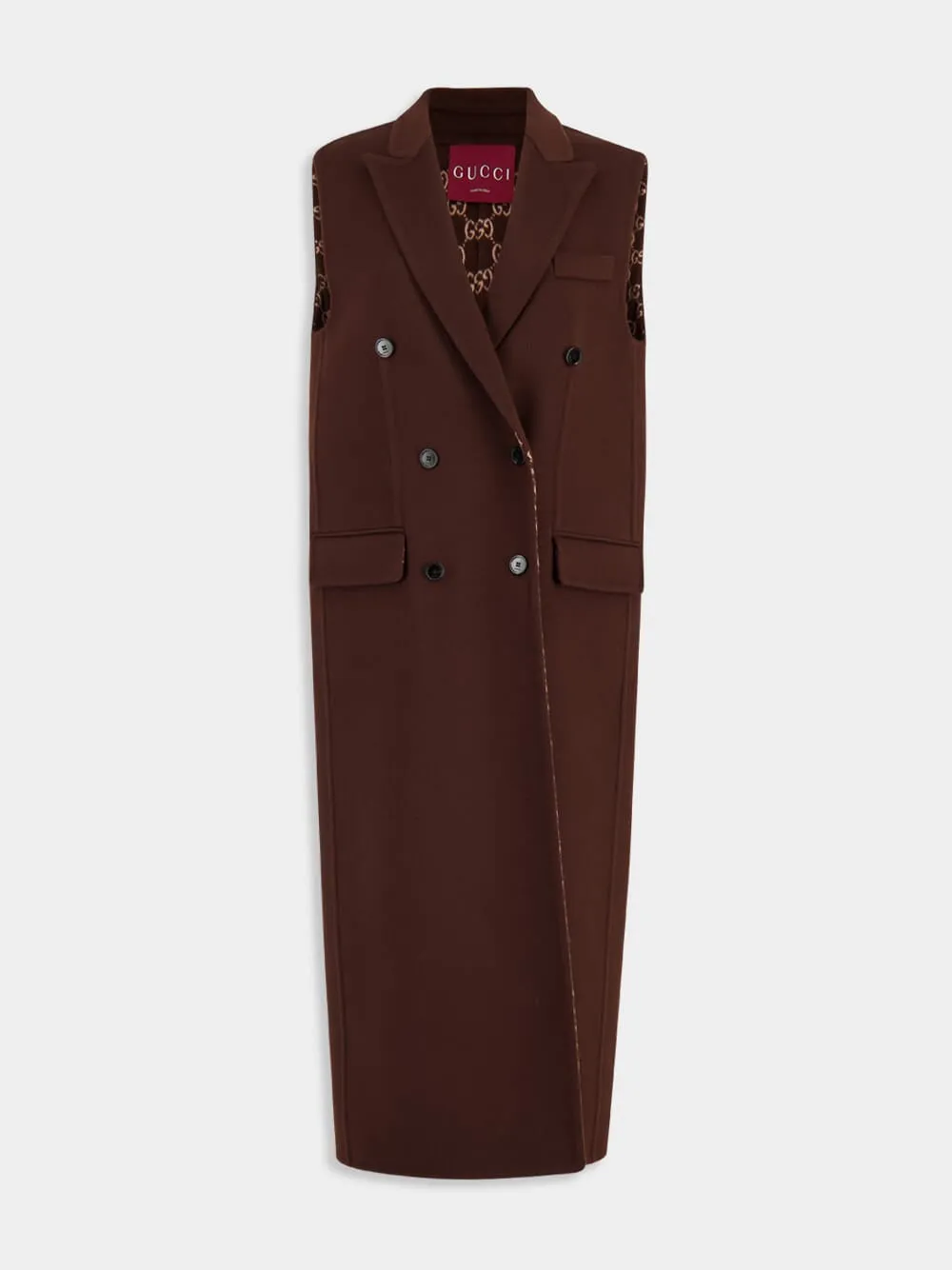 Brown Long GG Double Wool Gilet sold by Fashion Clinic