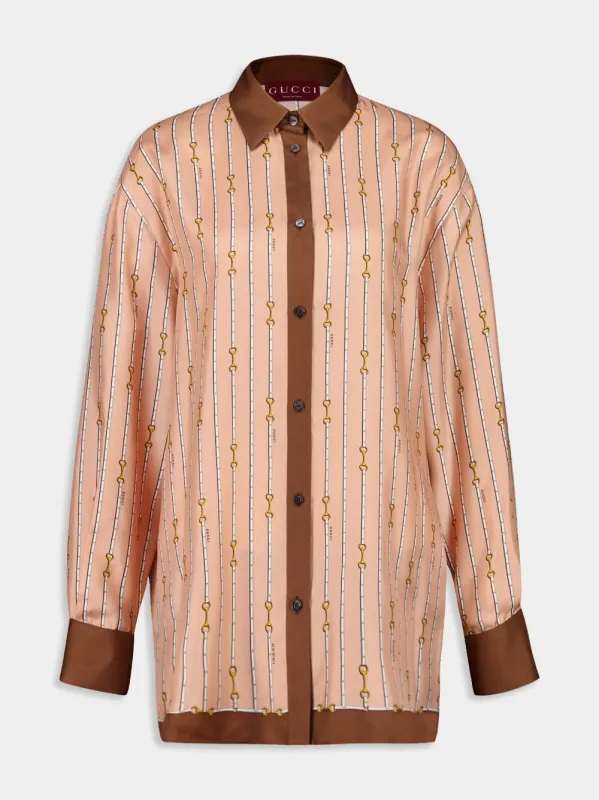 Light Rose and Brown Horsebit Silk Shirt sold by Fashion Clinic