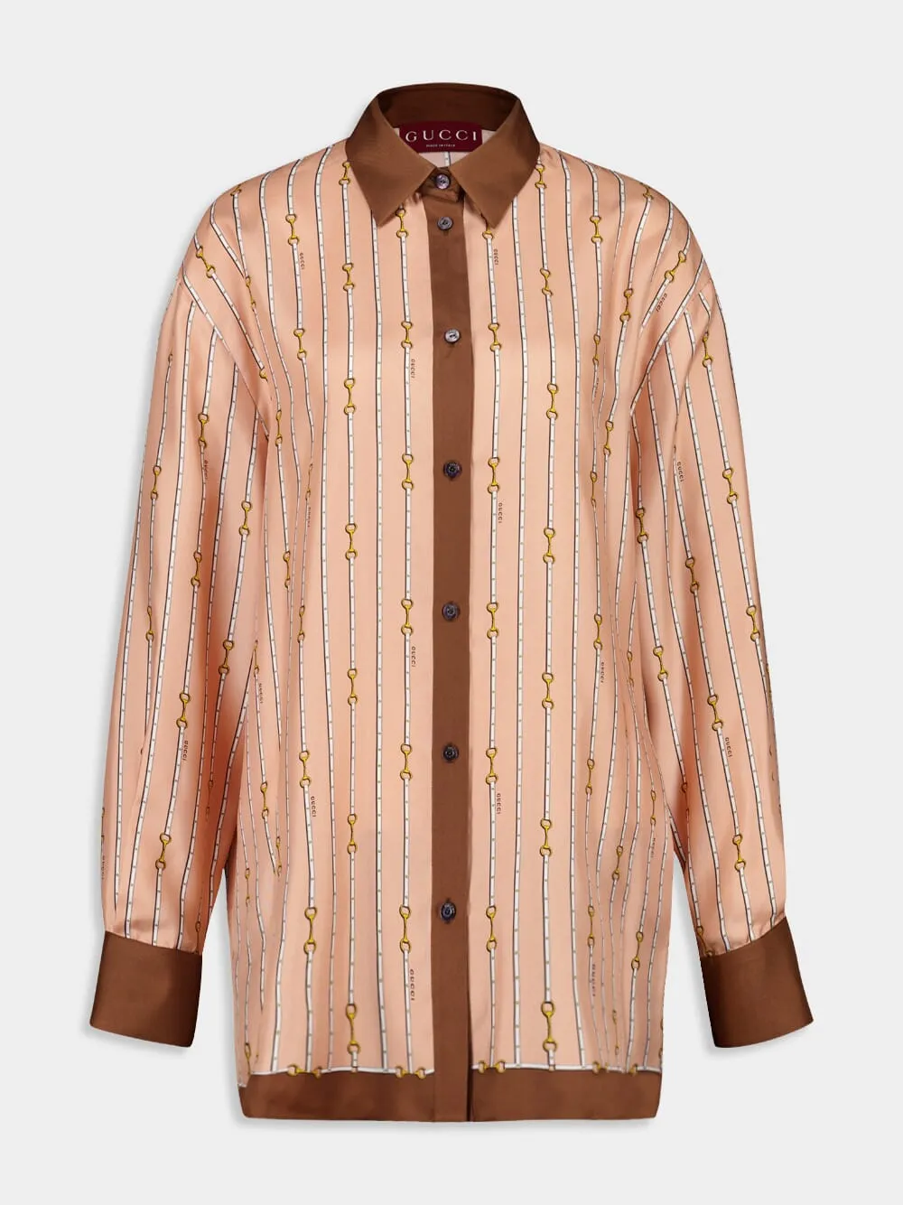 Light Rose and Brown Horsebit Silk Shirt sold by Fashion Clinic