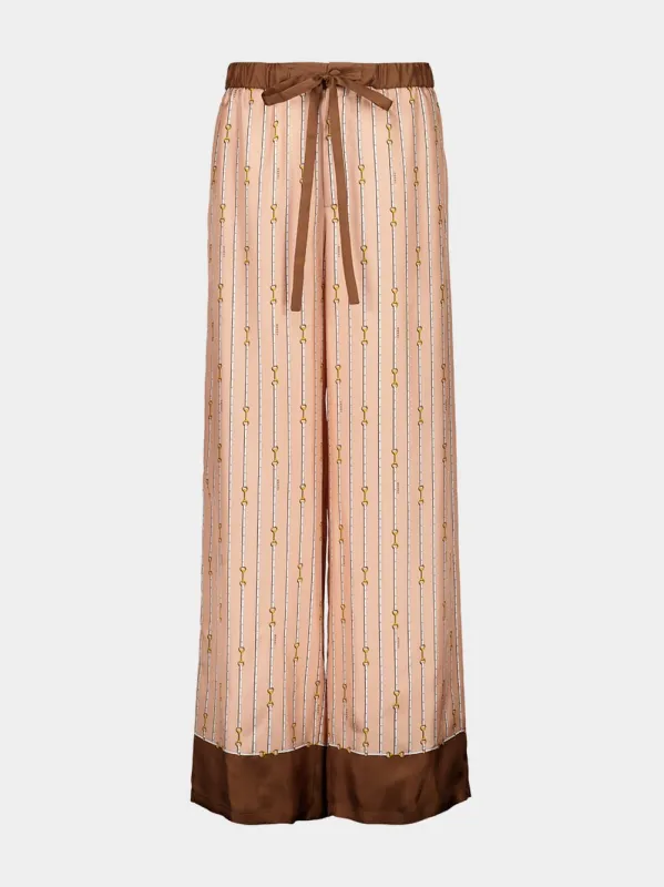 Light Rose and Brown Wide-Leg Horsebit Silk Trousers sold by Fashion Clinic