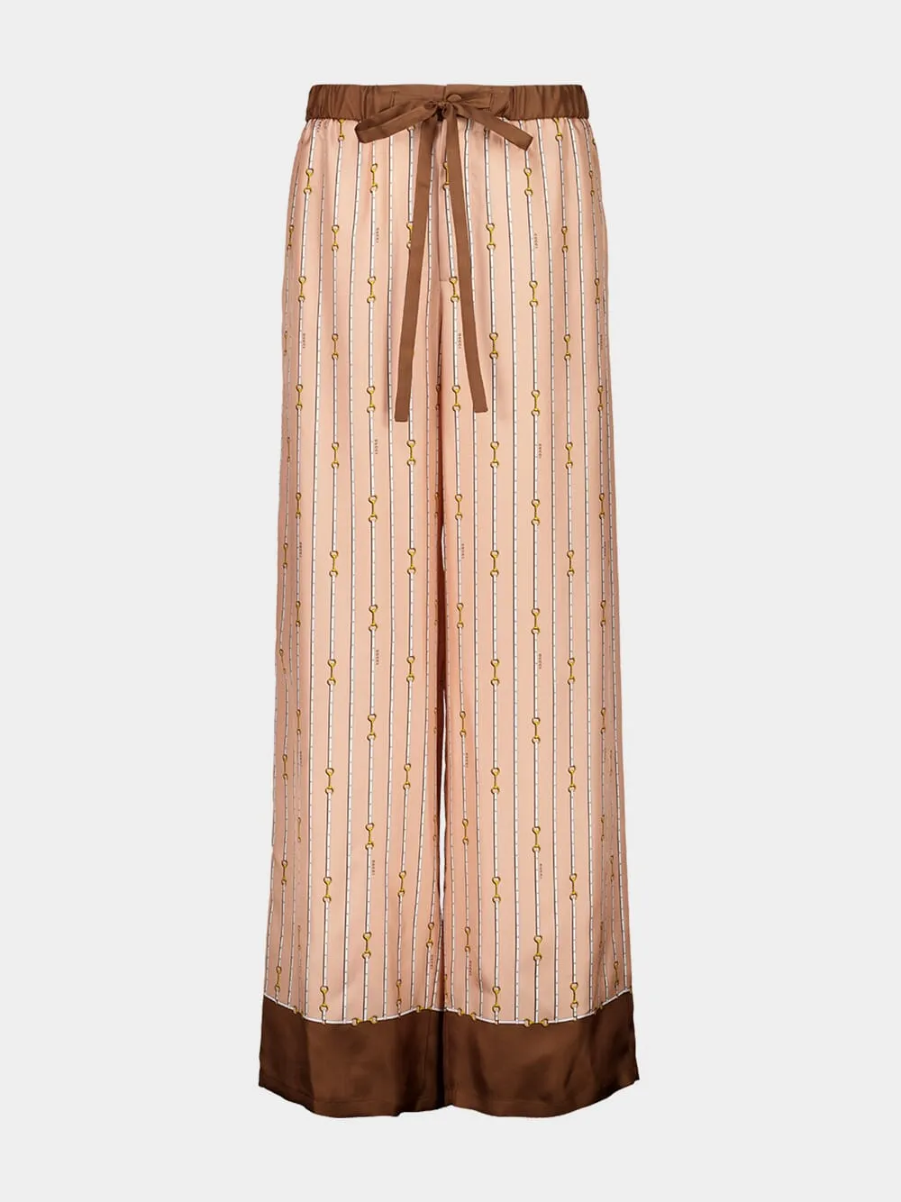 Light Rose and Brown Wide-Leg Horsebit Silk Trousers sold by Fashion Clinic