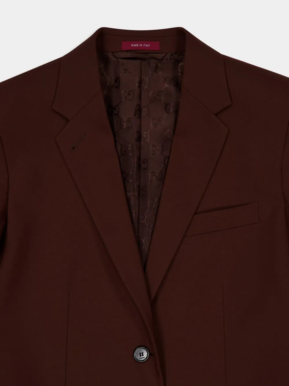 Chocolate Brown Single-Breasted Wool Jacket sold by Fashion Clinic product image thumbnail 3