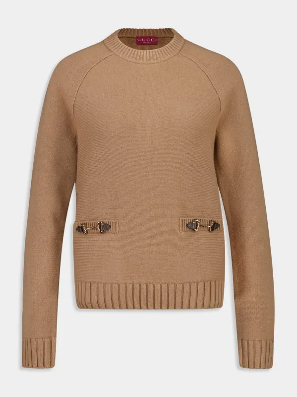 Camel Wool-Cashmere Crewneck Pullover sold by Fashion Clinic