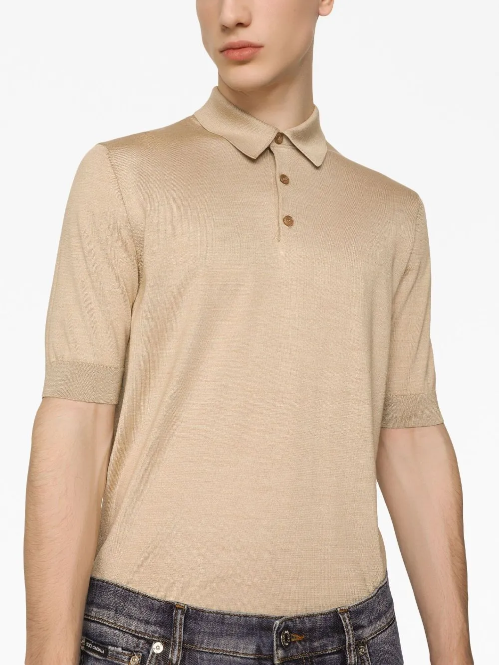 Short-Sleeve Silk Polo Shirt sold by Fashion Clinic product image thumbnail 2